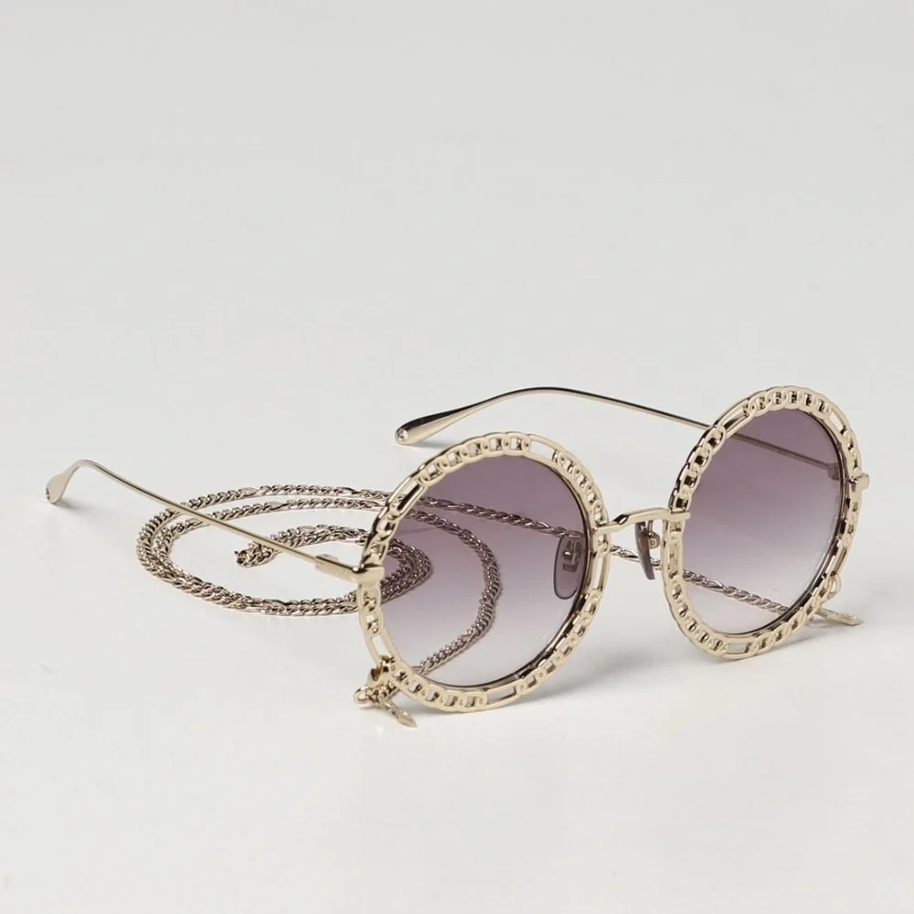 NWT Gucci GG1113S-002 Chain Gold Round 53mm Sunglasses